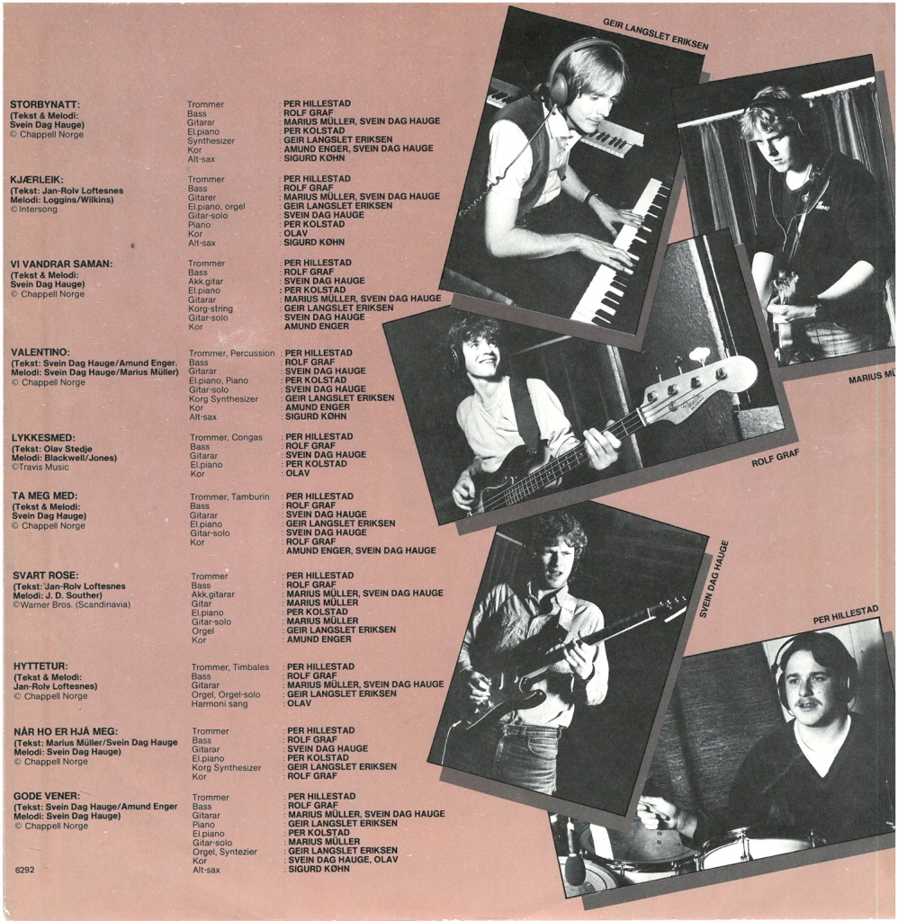 Du skal lete lenge for å finne halvgode musikere på Stedjes debutplate "Ta meg med". Dette er fra Innsiden av LP-platen. (Stor takk til Olav Stedje, som på forespørsel hjalp oss med scan av coveret!)