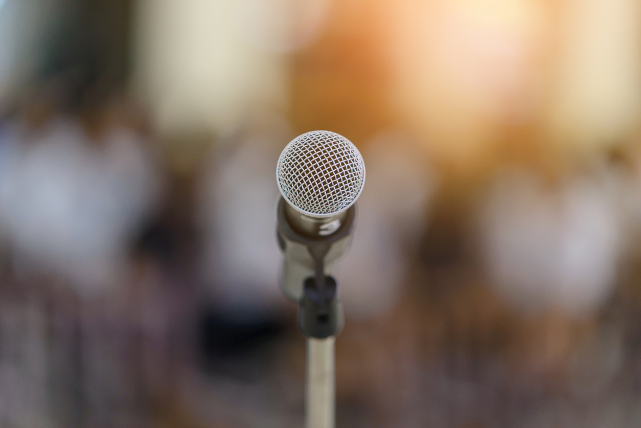 Close up of microphone in meeting room or conference room Close up of microphone in meeting room or conference room